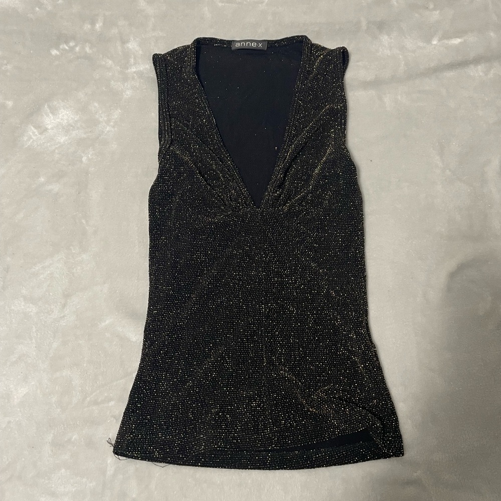 Annex Black Glitter V-Neck Sleeveless Camisole